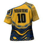 Personalized Parramatta Eels Cross Shoulder Shirt Aboriginal Dot Art - Dreamtime Rugby Mascot