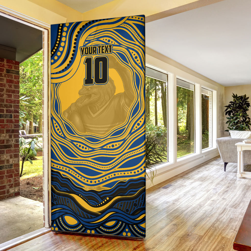 Personalized Parramatta Eels Door Cover Aboriginal Dot Art - Dreamtime Rugby Mascot