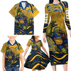 Personalized Parramatta Eels Family Matching Long Sleeve Bodycon Dress and Hawaiian Shirt Aboriginal Dot Art - Dreamtime Rugby Mascot