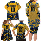 Personalized Parramatta Eels Family Matching Long Sleeve Bodycon Dress and Hawaiian Shirt Aboriginal Dot Art - Dreamtime Rugby Mascot