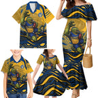 Personalized Parramatta Eels Family Matching Mermaid Dress and Hawaiian Shirt Aboriginal Dot Art - Dreamtime Rugby Mascot