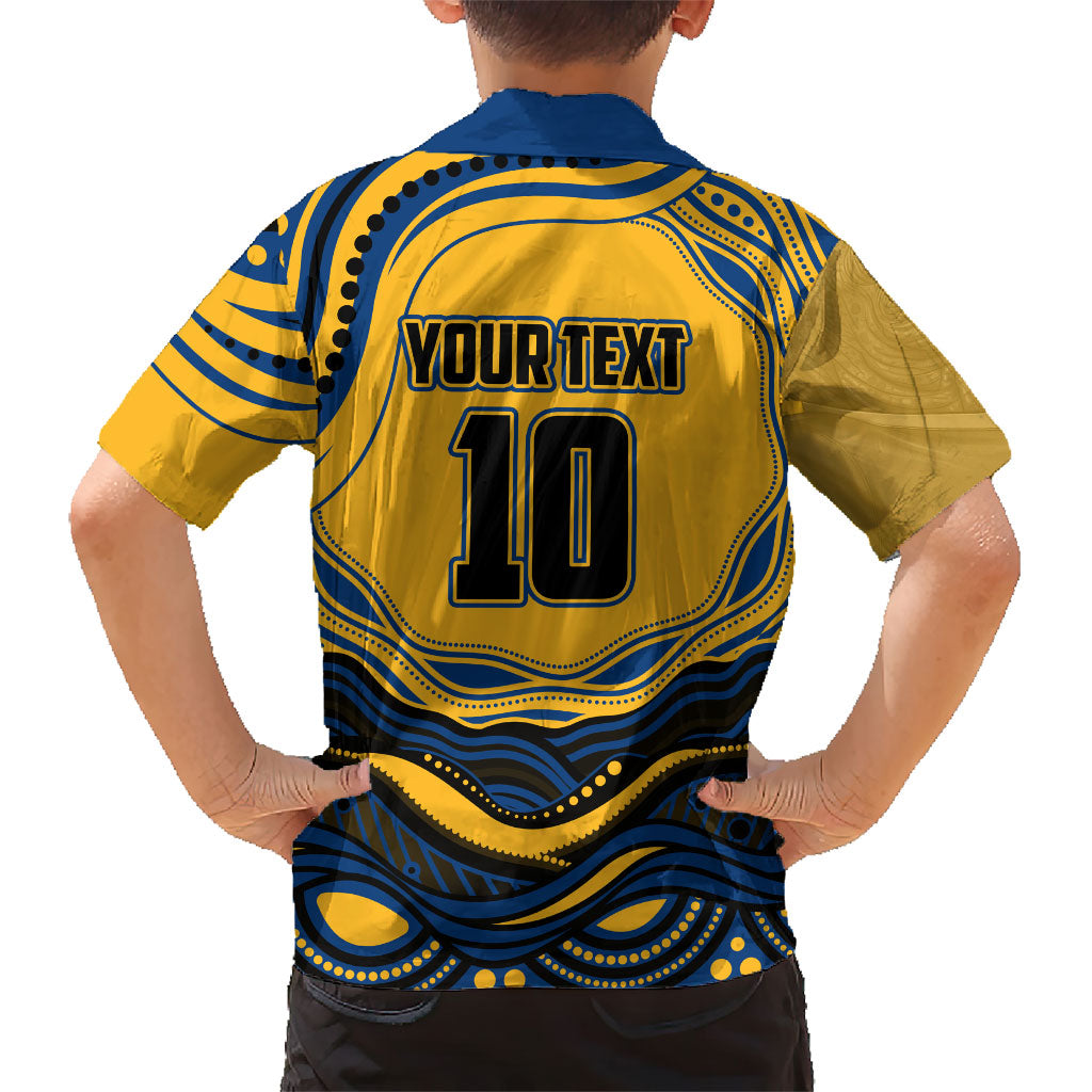 Personalized Parramatta Eels Family Matching Mermaid Dress and Hawaiian Shirt Aboriginal Dot Art - Dreamtime Rugby Mascot