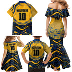 Personalized Parramatta Eels Family Matching Mermaid Dress and Hawaiian Shirt Aboriginal Dot Art - Dreamtime Rugby Mascot