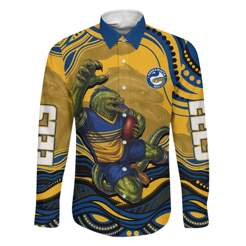 Personalized Parramatta Eels Family Matching Mermaid Dress and Hawaiian Shirt Aboriginal Dot Art - Dreamtime Rugby Mascot