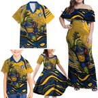 Personalized Parramatta Eels Family Matching Off Shoulder Maxi Dress and Hawaiian Shirt Aboriginal Dot Art - Dreamtime Rugby Mascot
