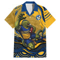 Personalized Parramatta Eels Family Matching Off Shoulder Maxi Dress and Hawaiian Shirt Aboriginal Dot Art - Dreamtime Rugby Mascot