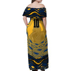 Personalized Parramatta Eels Family Matching Off Shoulder Maxi Dress and Hawaiian Shirt Aboriginal Dot Art - Dreamtime Rugby Mascot
