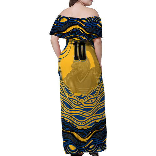 Personalized Parramatta Eels Family Matching Off Shoulder Maxi Dress and Hawaiian Shirt Aboriginal Dot Art - Dreamtime Rugby Mascot