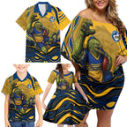 Personalized Parramatta Eels Family Matching Off Shoulder Short Dress and Hawaiian Shirt Aboriginal Dot Art - Dreamtime Rugby Mascot