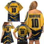 Personalized Parramatta Eels Family Matching Off Shoulder Short Dress and Hawaiian Shirt Aboriginal Dot Art - Dreamtime Rugby Mascot