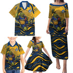 Personalized Parramatta Eels Family Matching Puletasi and Hawaiian Shirt Aboriginal Dot Art - Dreamtime Rugby Mascot