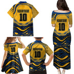 Personalized Parramatta Eels Family Matching Puletasi and Hawaiian Shirt Aboriginal Dot Art - Dreamtime Rugby Mascot