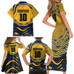 Personalized Parramatta Eels Family Matching Short Sleeve Bodycon Dress and Hawaiian Shirt Aboriginal Dot Art - Dreamtime Rugby Mascot