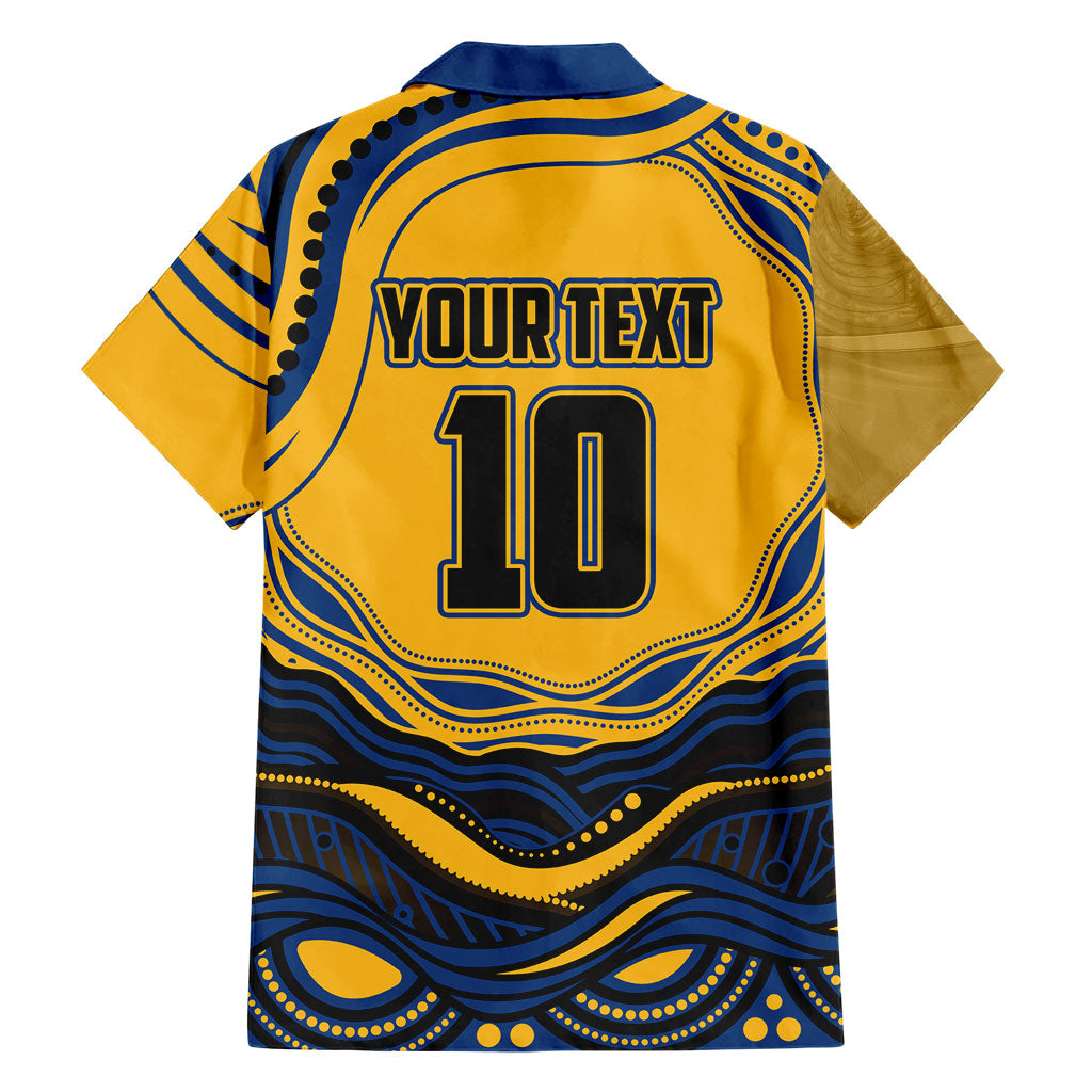 Personalized Parramatta Eels Family Matching Short Sleeve Bodycon Dress and Hawaiian Shirt Aboriginal Dot Art - Dreamtime Rugby Mascot