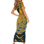 Personalized Parramatta Eels Family Matching Short Sleeve Bodycon Dress and Hawaiian Shirt Aboriginal Dot Art - Dreamtime Rugby Mascot