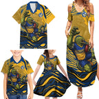 Personalized Parramatta Eels Family Matching Summer Maxi Dress and Hawaiian Shirt Aboriginal Dot Art - Dreamtime Rugby Mascot