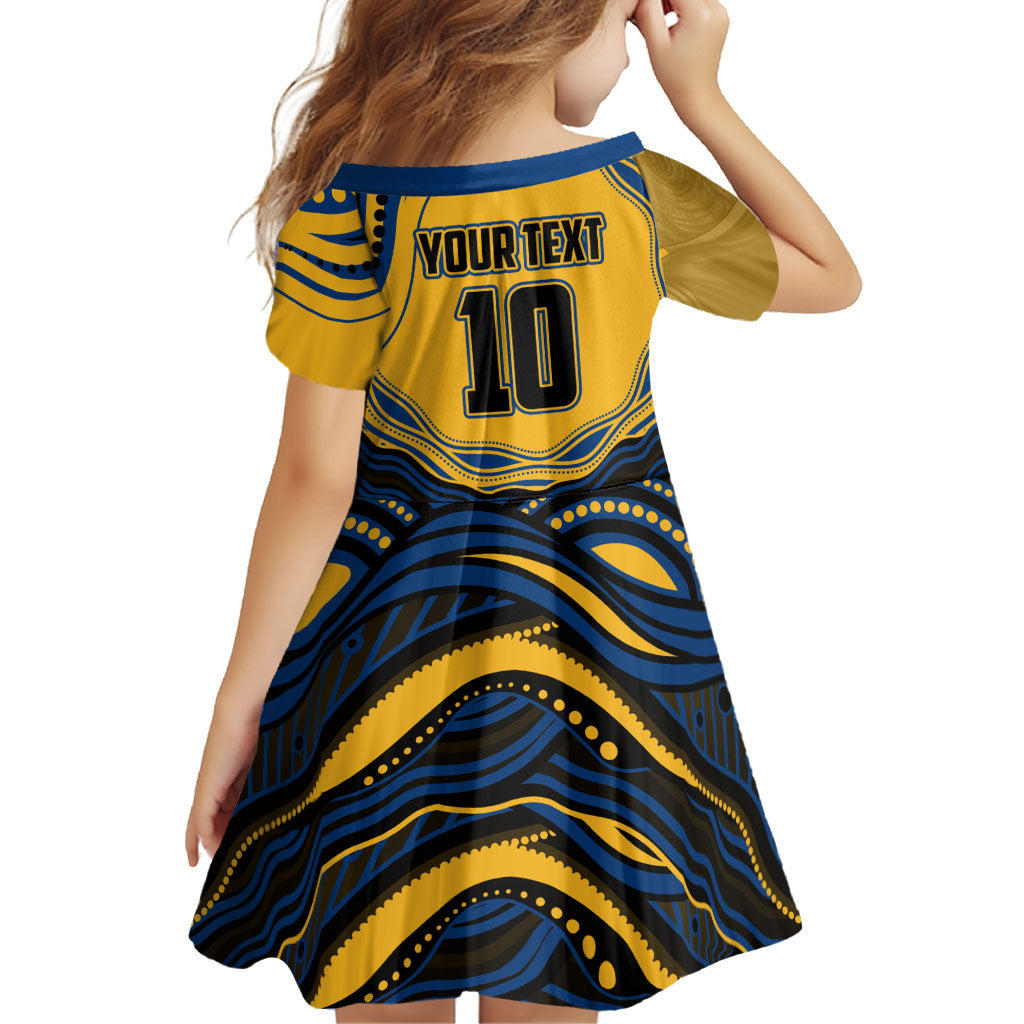 Personalized Parramatta Eels Family Matching Summer Maxi Dress and Hawaiian Shirt Aboriginal Dot Art - Dreamtime Rugby Mascot
