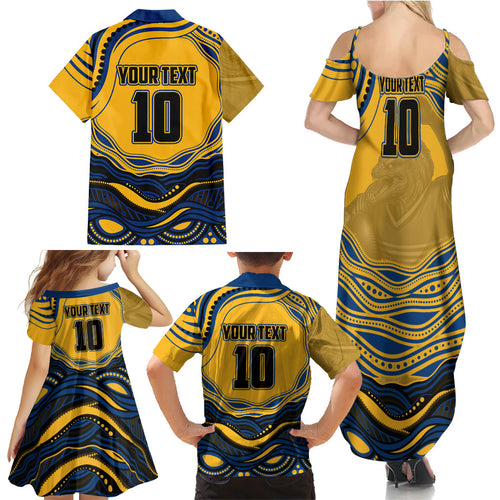 Personalized Parramatta Eels Family Matching Summer Maxi Dress and Hawaiian Shirt Aboriginal Dot Art - Dreamtime Rugby Mascot