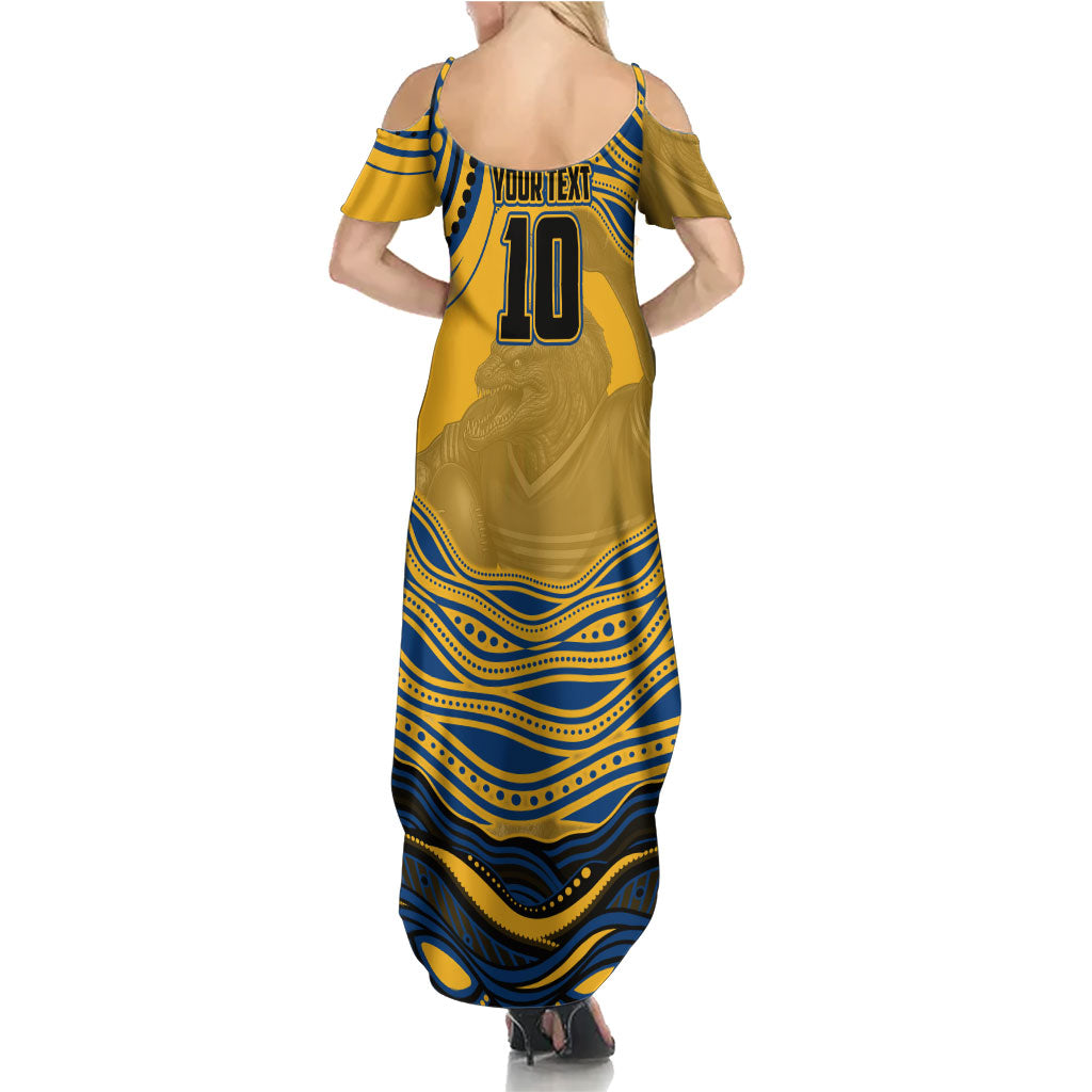 Personalized Parramatta Eels Family Matching Summer Maxi Dress and Hawaiian Shirt Aboriginal Dot Art - Dreamtime Rugby Mascot
