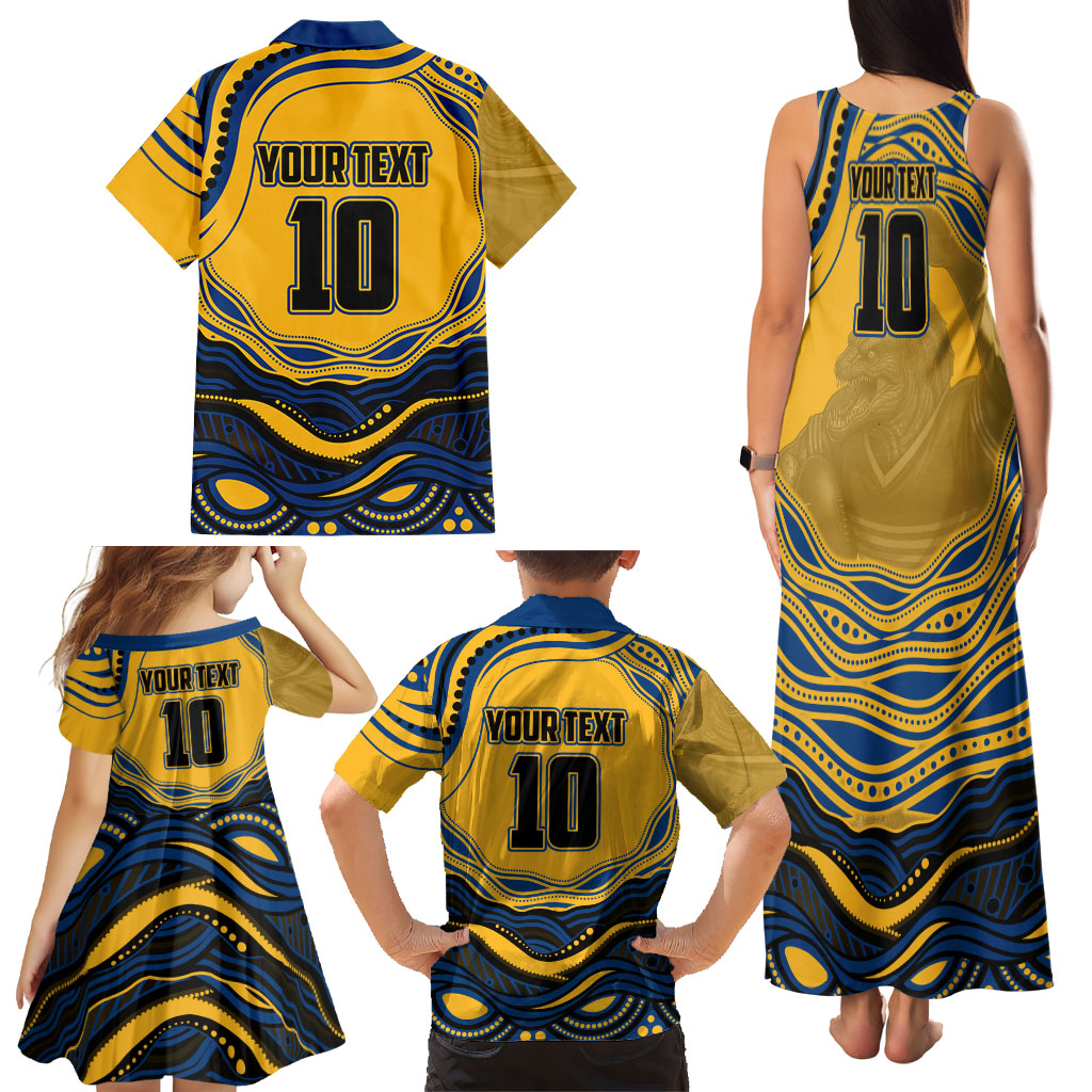 Personalized Parramatta Eels Family Matching Tank Maxi Dress and Hawaiian Shirt Aboriginal Dot Art - Dreamtime Rugby Mascot