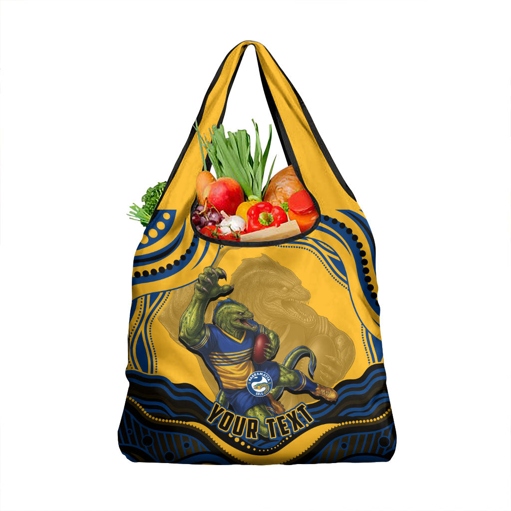Personalized Parramatta Eels Grocery Bag Aboriginal Dot Art - Dreamtime Rugby Mascot