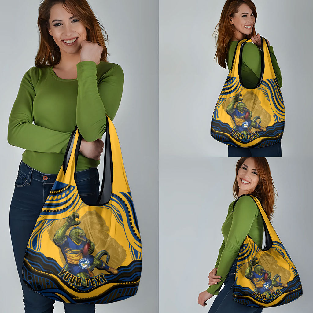 Personalized Parramatta Eels Grocery Bag Aboriginal Dot Art - Dreamtime Rugby Mascot