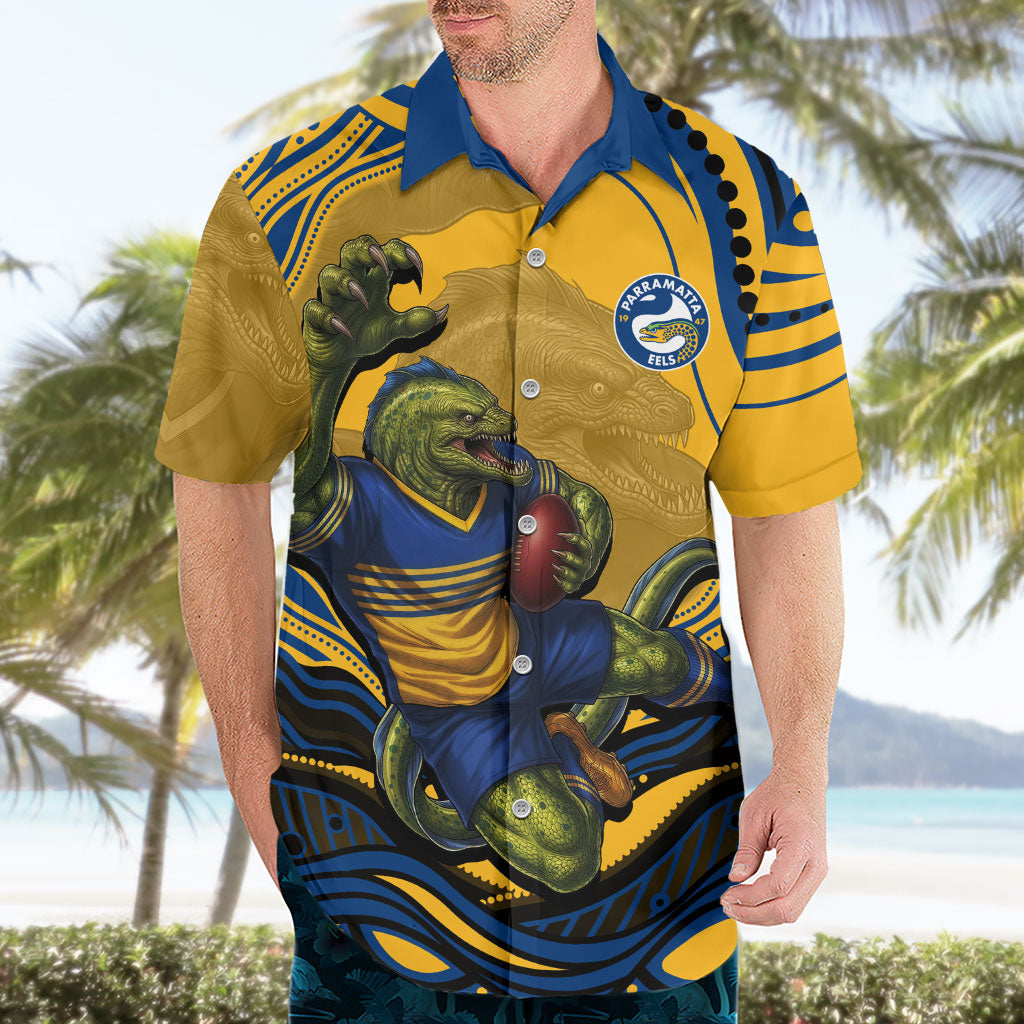 Personalized Parramatta Eels Hawaiian Shirt Aboriginal Dot Art - Dreamtime Rugby Mascot