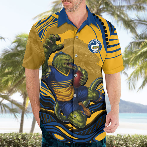 Personalized Parramatta Eels Hawaiian Shirt Aboriginal Dot Art - Dreamtime Rugby Mascot