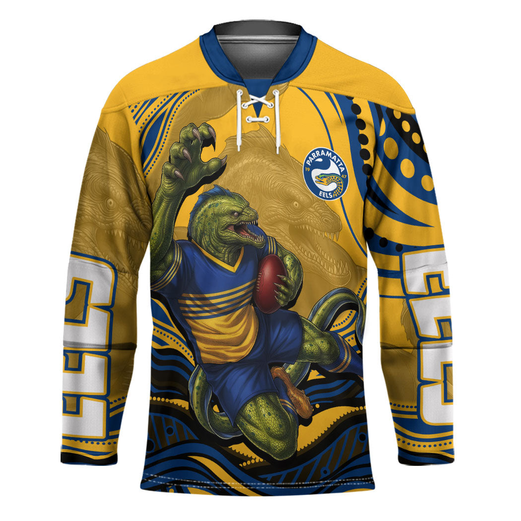 Personalized Parramatta Eels Hockey Jersey Aboriginal Dot Art - Dreamtime Rugby Mascot