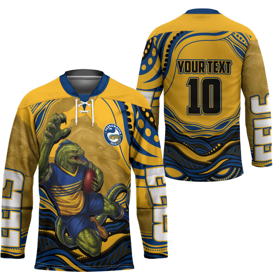 Personalized Parramatta Eels Hockey Jersey Aboriginal Dot Art - Dreamtime Rugby Mascot