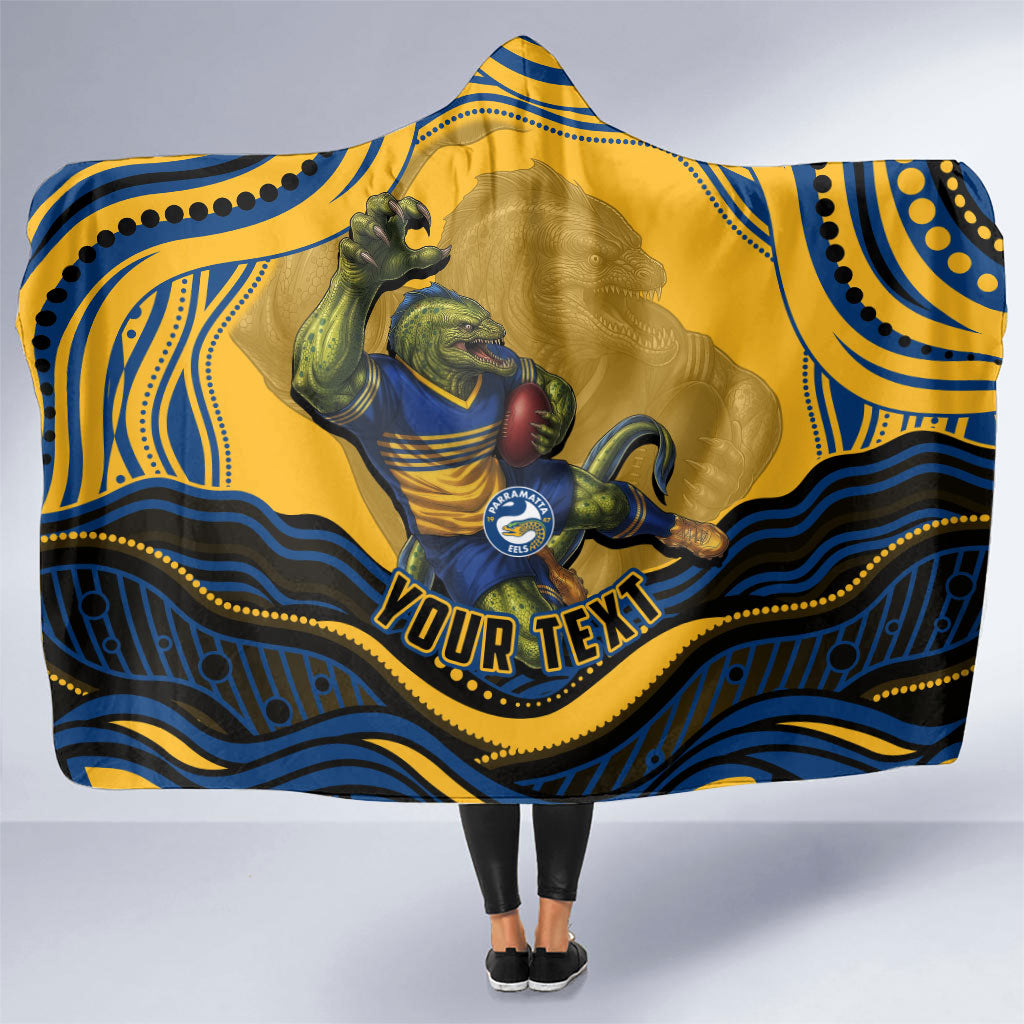 Personalized Parramatta Eels Hooded Blanket Aboriginal Dot Art - Dreamtime Rugby Mascot