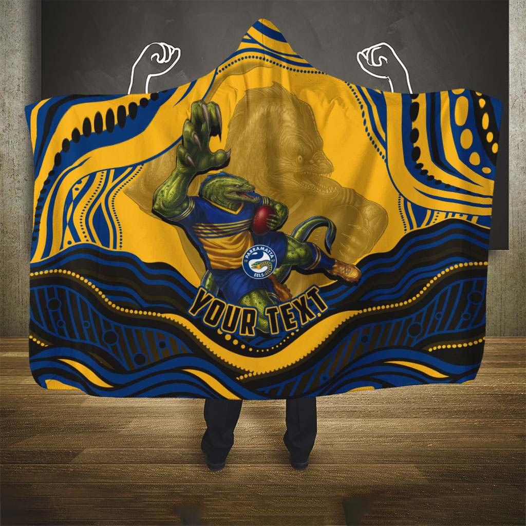Personalized Parramatta Eels Hooded Blanket Aboriginal Dot Art - Dreamtime Rugby Mascot