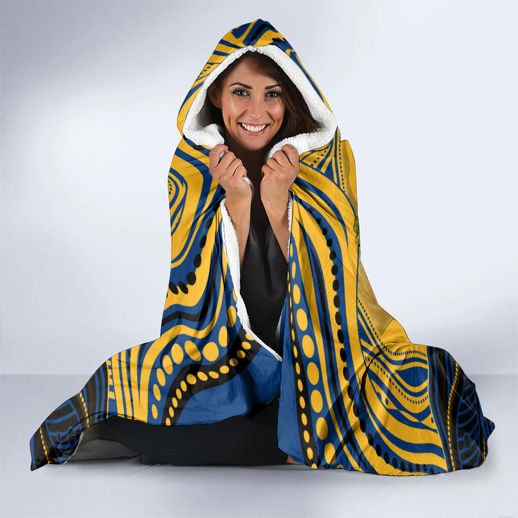 Personalized Parramatta Eels Hooded Blanket Aboriginal Dot Art - Dreamtime Rugby Mascot
