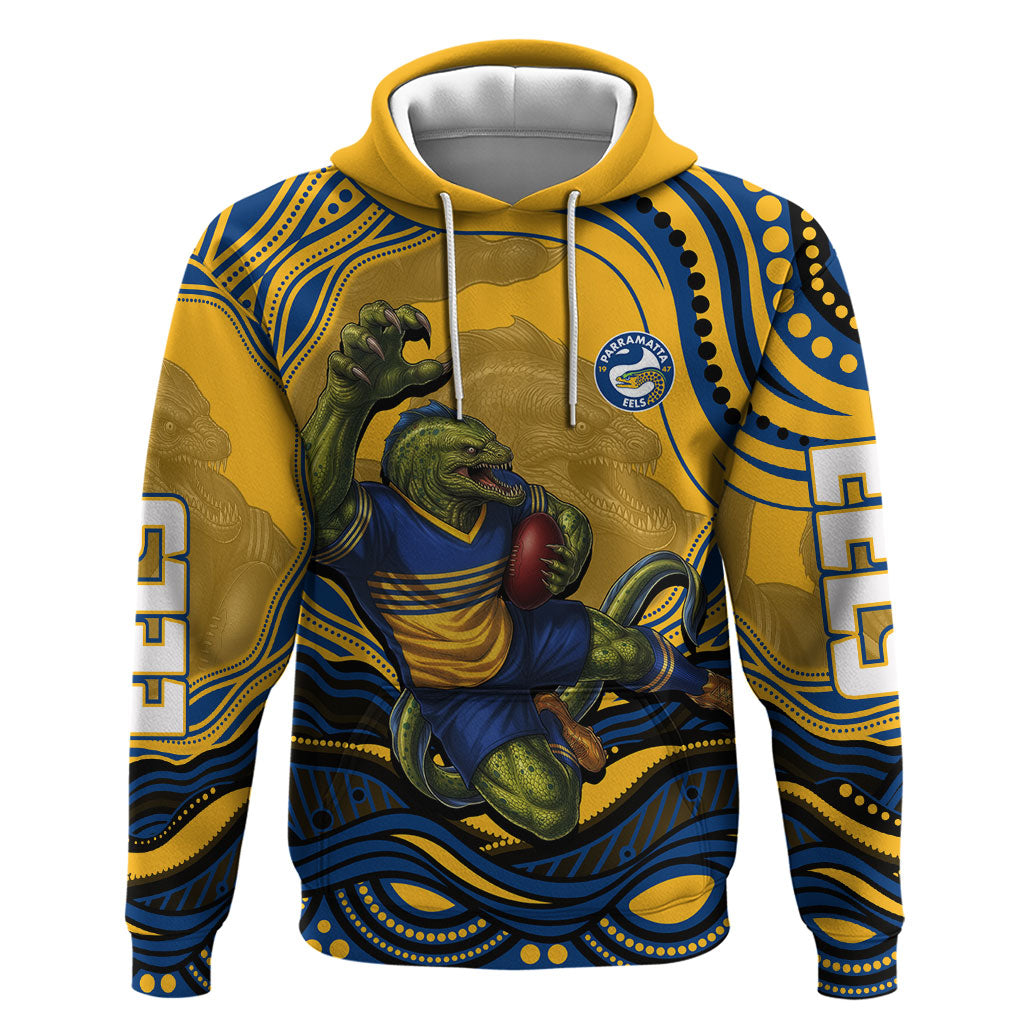 Personalized Parramatta Eels Hoodie Aboriginal Dot Art - Dreamtime Rugby Mascot