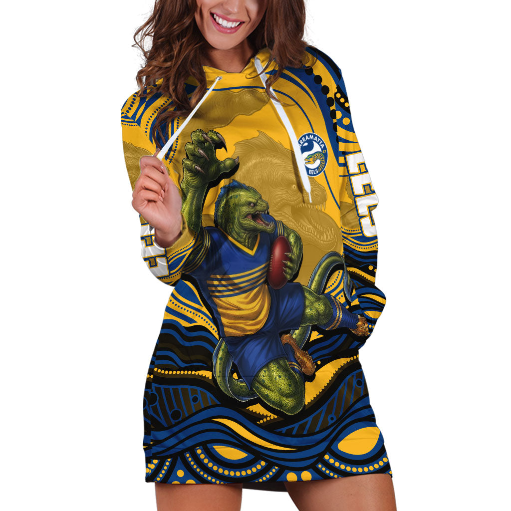 Personalized Parramatta Eels Hoodie Dress Aboriginal Dot Art - Dreamtime Rugby Mascot