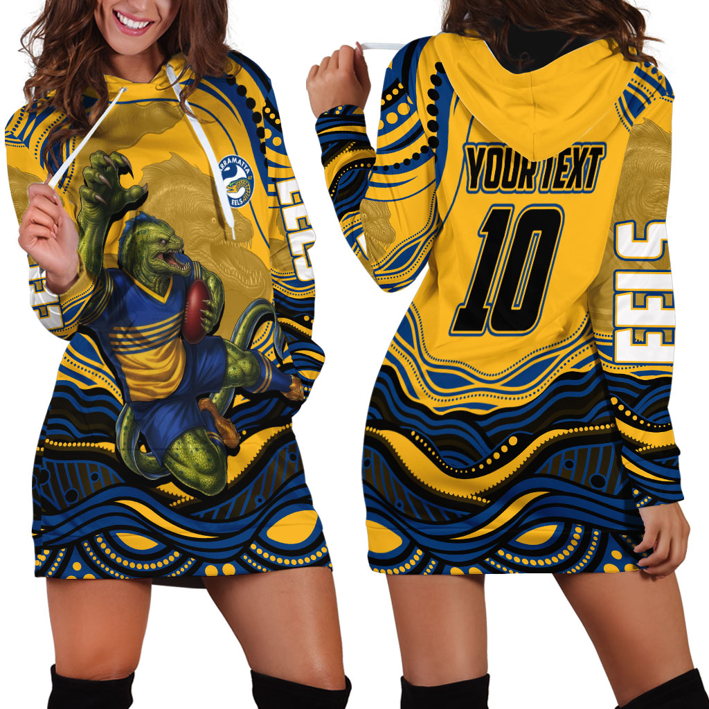 Personalized Parramatta Eels Hoodie Dress Aboriginal Dot Art - Dreamtime Rugby Mascot