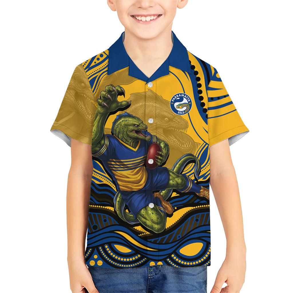 Personalized Parramatta Eels Kid Hawaiian Shirt Aboriginal Dot Art - Dreamtime Rugby Mascot