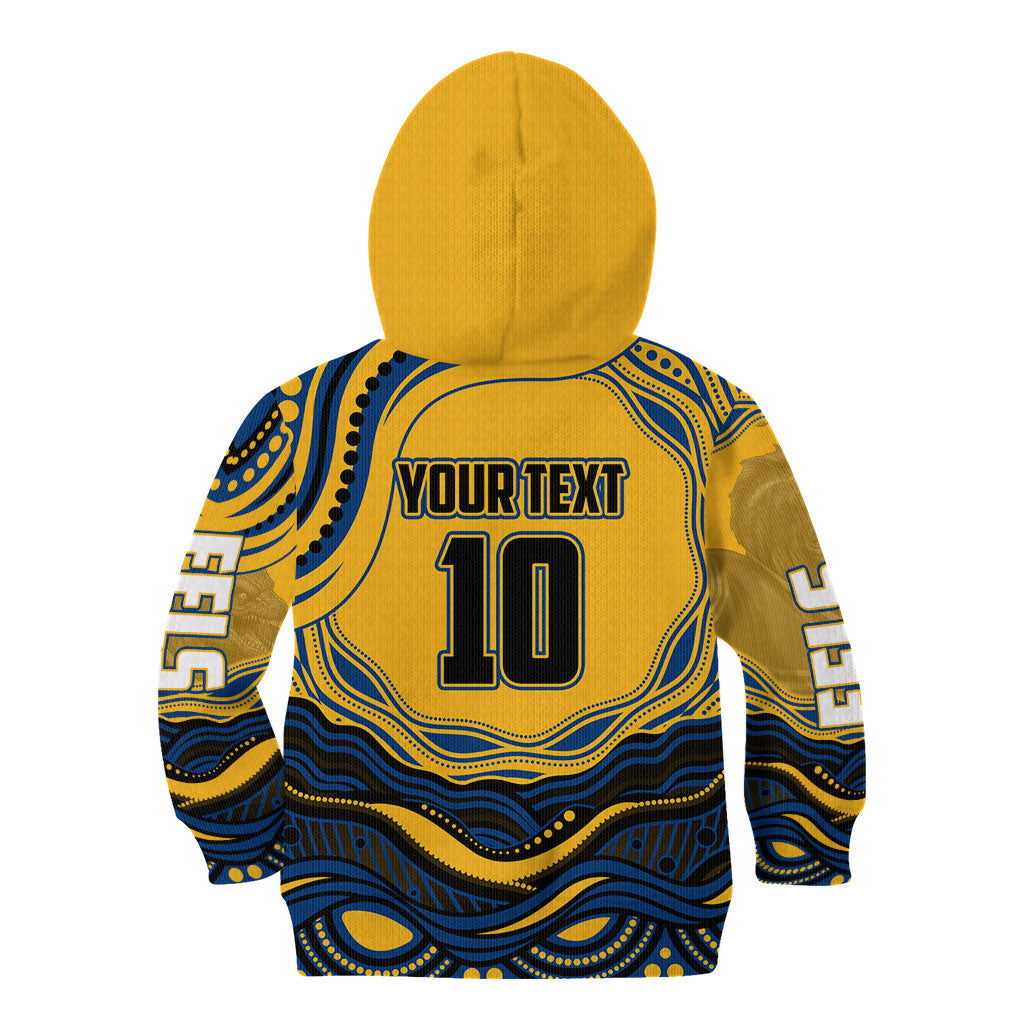 Personalized Parramatta Eels Kid Hoodie Aboriginal Dot Art - Dreamtime Rugby Mascot