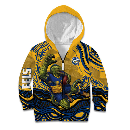 Personalized Parramatta Eels Kid Hoodie Aboriginal Dot Art - Dreamtime Rugby Mascot