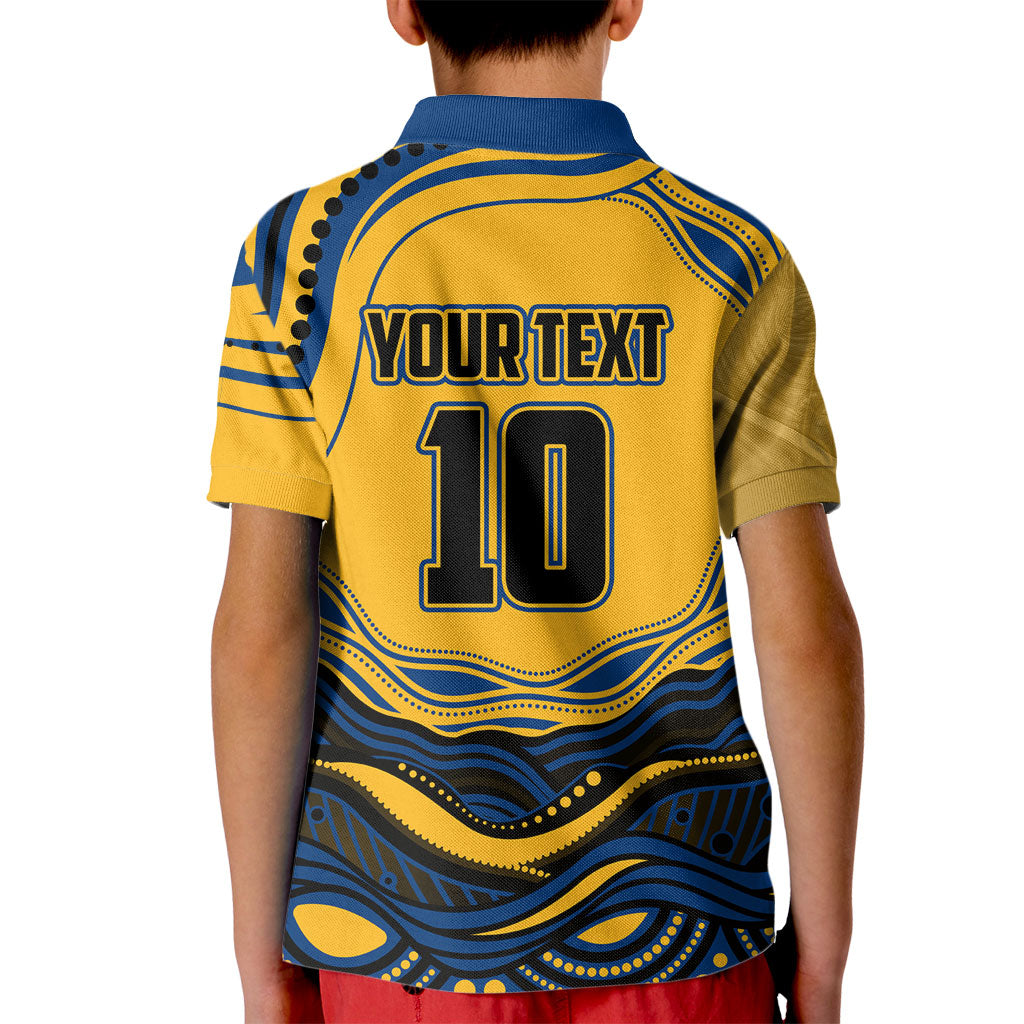 Personalized Parramatta Eels Kid Polo Shirt Aboriginal Dot Art - Dreamtime Rugby Mascot