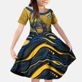 Personalized Parramatta Eels Kid Short Sleeve Dress Aboriginal Dot Art - Dreamtime Rugby Mascot
