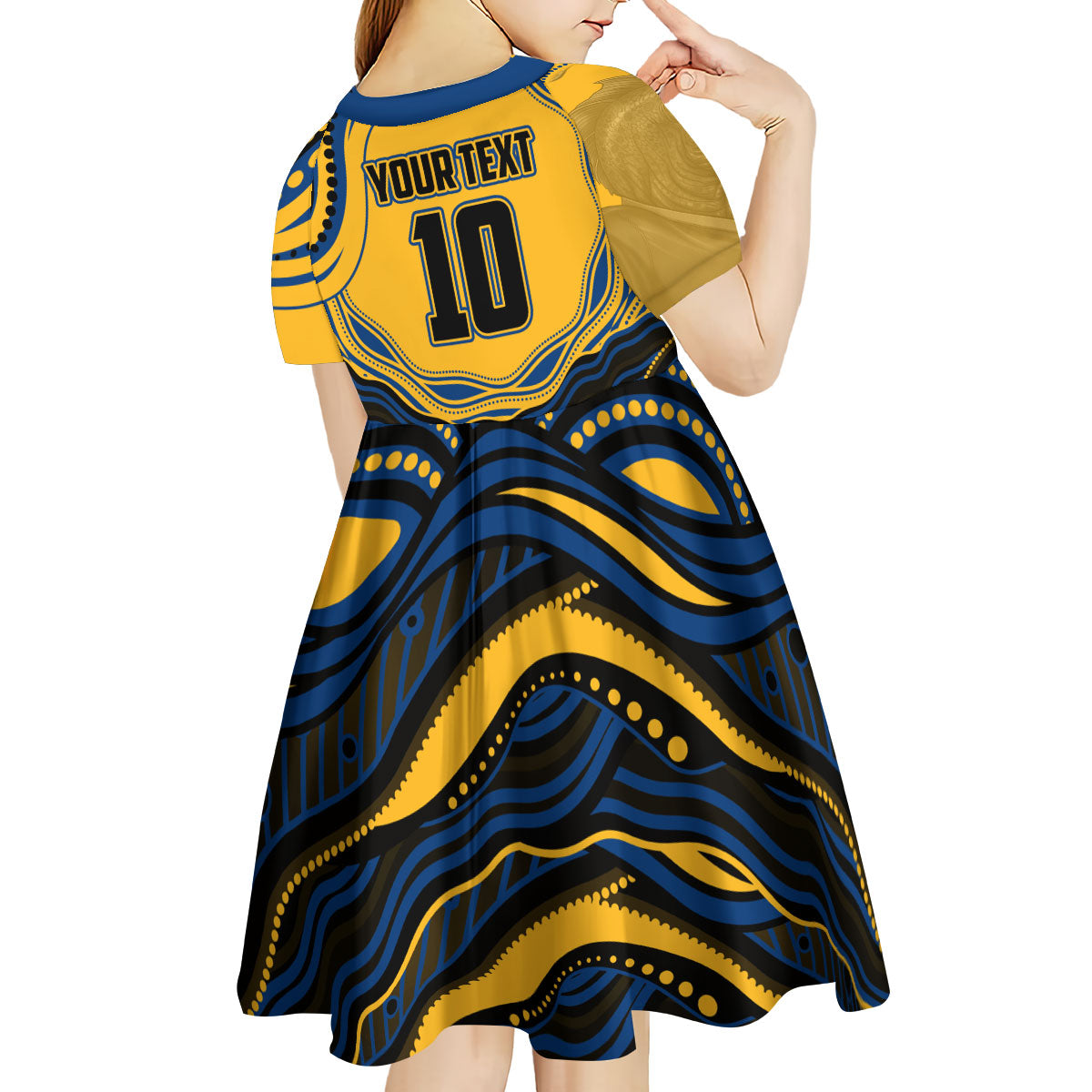 Personalized Parramatta Eels Kid Short Sleeve Dress Aboriginal Dot Art - Dreamtime Rugby Mascot