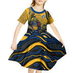 Personalized Parramatta Eels Kid Short Sleeve Dress Aboriginal Dot Art - Dreamtime Rugby Mascot