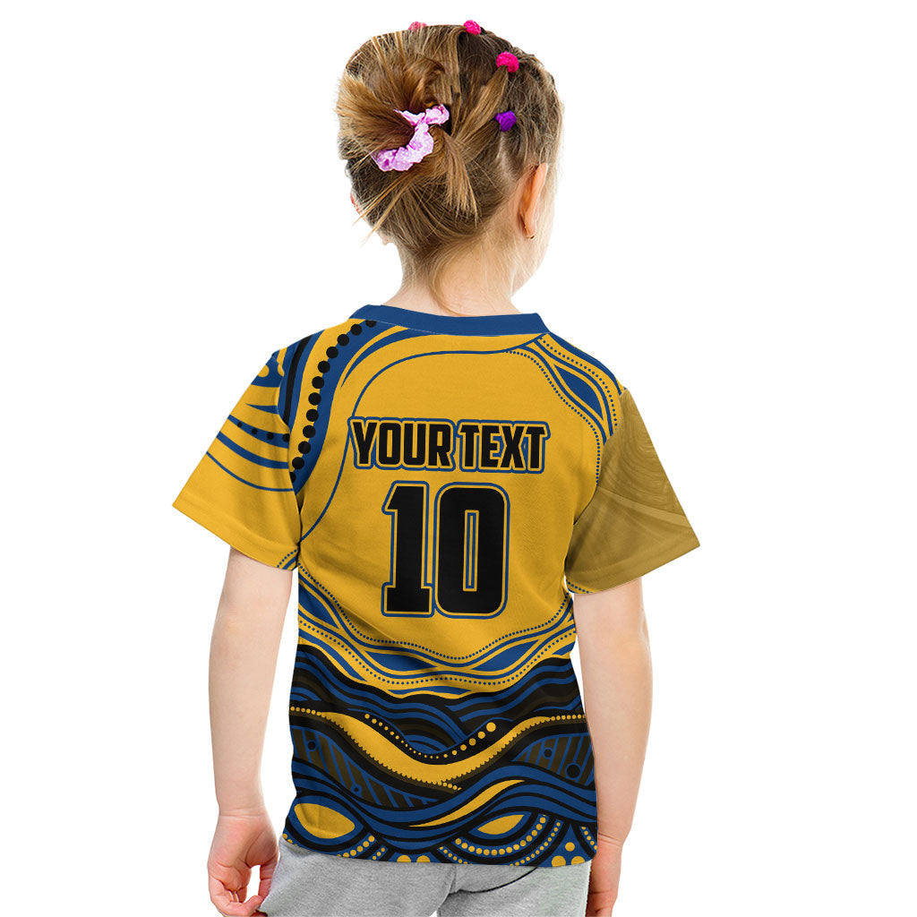 Personalized Parramatta Eels Kid T Shirt Aboriginal Dot Art - Dreamtime Rugby Mascot
