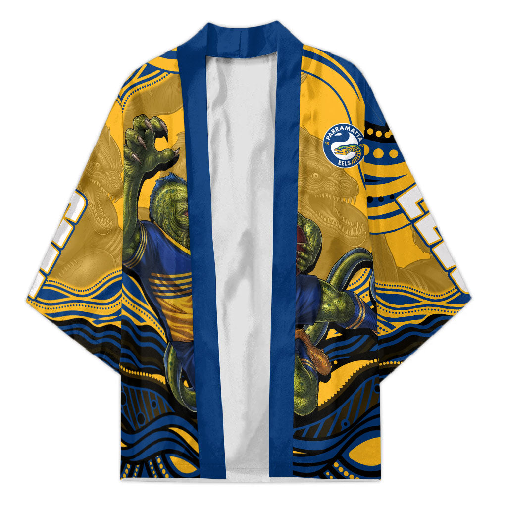 Personalized Parramatta Eels Kimono Aboriginal Dot Art - Dreamtime Rugby Mascot