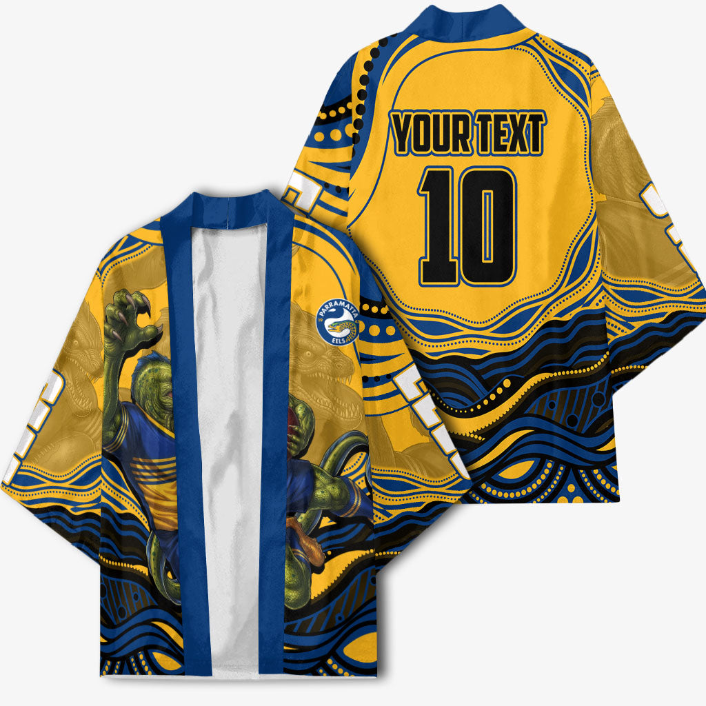 Personalized Parramatta Eels Kimono Aboriginal Dot Art - Dreamtime Rugby Mascot