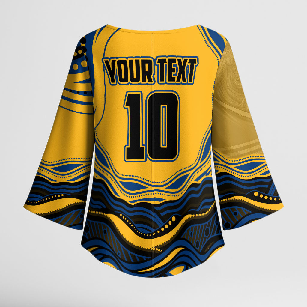 Personalized Parramatta Eels Kimono Sleeve Blouse Aboriginal Dot Art - Dreamtime Rugby Mascot