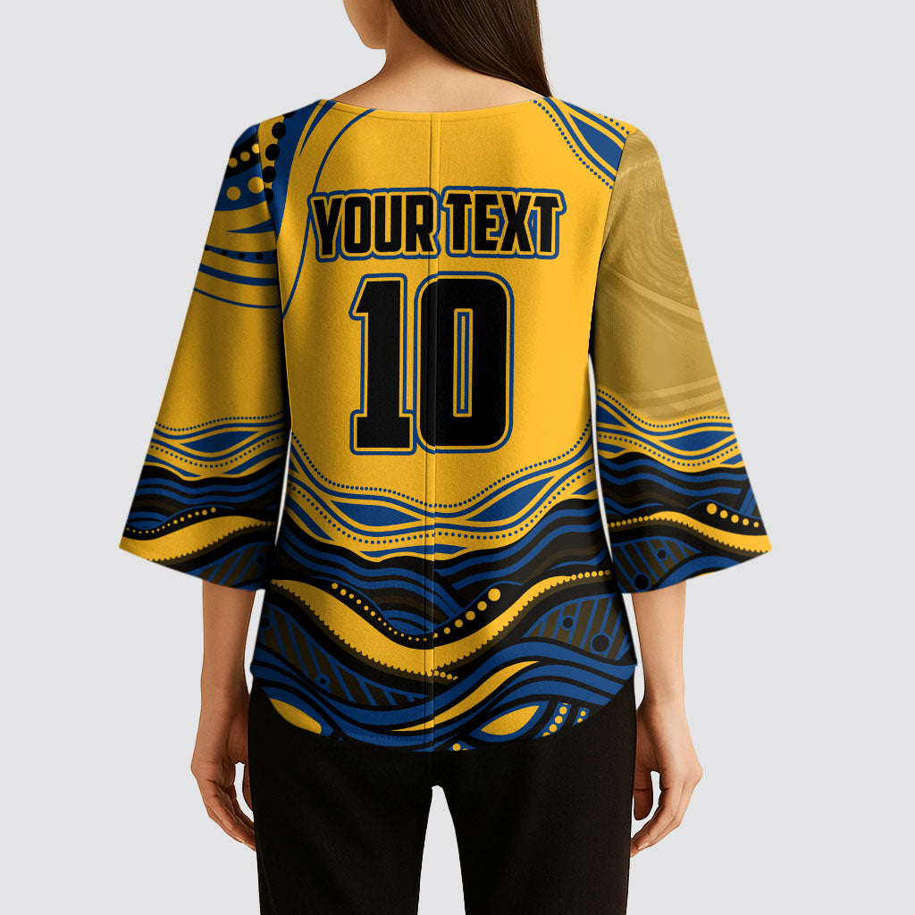 Personalized Parramatta Eels Kimono Sleeve Blouse Aboriginal Dot Art - Dreamtime Rugby Mascot