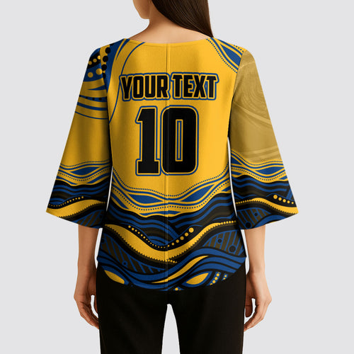 Personalized Parramatta Eels Kimono Sleeve Blouse Aboriginal Dot Art - Dreamtime Rugby Mascot