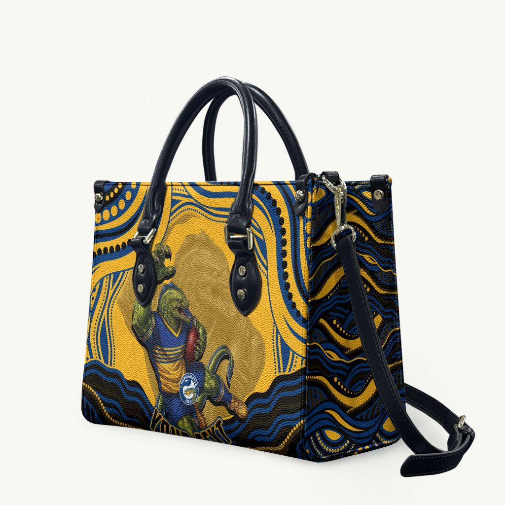 Personalized Parramatta Eels Leather Bag Aboriginal Dot Art - Dreamtime Rugby Mascot